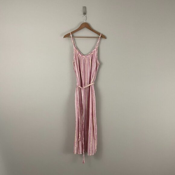 Michael Stars Matilda Cotton Stripe Belted Midi Dress Size Large - Picture 1 of 6